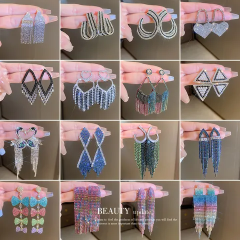 Exaggerated Colorful Zirconia Heart Tassel Earrings For Women Copper Long Fringe Drop Earrings Elegant Fashion Jewelry Gift