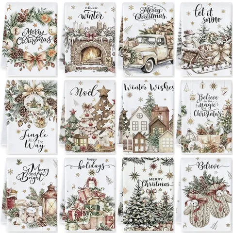 Kerst Microvezel Keukendoek Landelijk Aquarel Print Hut Boom Vakantie Huis Decoratie Vaatdoek Winter Feestelijke Doek