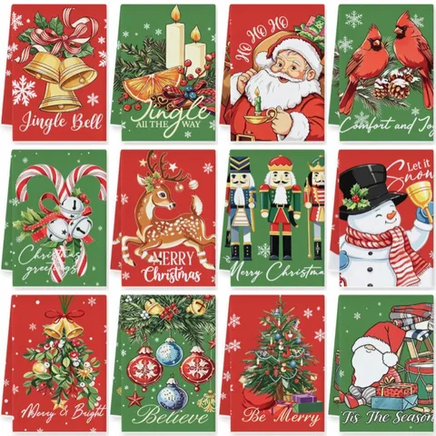 Kerst Microvezel Keukendoeken Absorberende Theedoeken Sneeuwpop Notenkraker Bel Gedrukte Keukendoeken Feestelijke Reinigingsdoeken