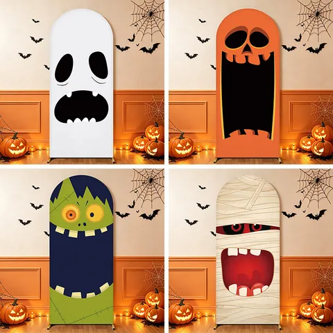 Halloween Monster Ghost Face Arch Cover Stretch Polyester Fabric Backdrop For Festival Party Photography Decoration Supplies