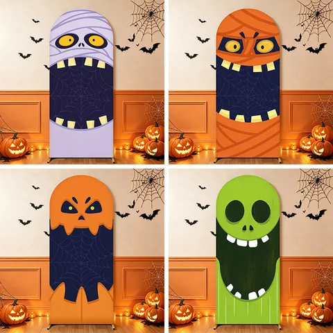 Halloween Monster Ghost Face Arch Cover Stretch Polyester Fabric Backdrop For Festival Party Photography Decoration Supplies