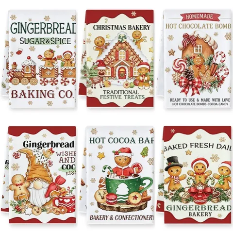 Christmas Gingerbread Man Kitchen Towel Microfiber Absorbent Dish Cloth Holiday Bakery Gingerbread House Printed Cleaning Towel Home Decor