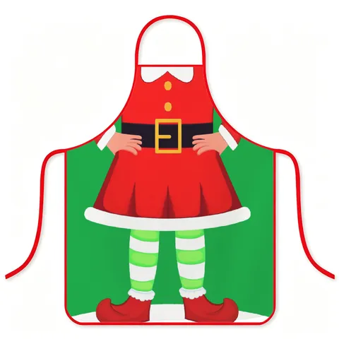 Christmas Elf Printed Apron Waterproof Polyester Sleeveless Hanging Neck Bib For Home Kitchen Holiday Party Cooking Decor