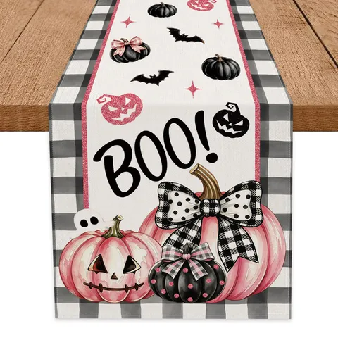 Halloween Table Runner Pumpkin Ghost Spider Web Printed Polyester Tablecloth For Holiday Dining Room Party Table Decoration