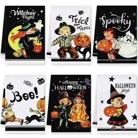 Vintage Halloween Mikrofaser Küchentuch Saugfähiges Geschirrtuch Bedruckt Hexe Kürbis Geist Home Decor Handtuch