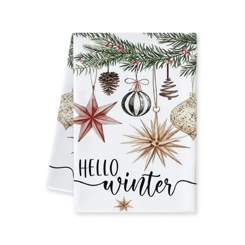 Vintage Weihnachten Mikrofaser Geschirrtuch Wald Elch Hütte Druck Dekoratives Küchenhandtuch Feiertag Heim Tischdeko