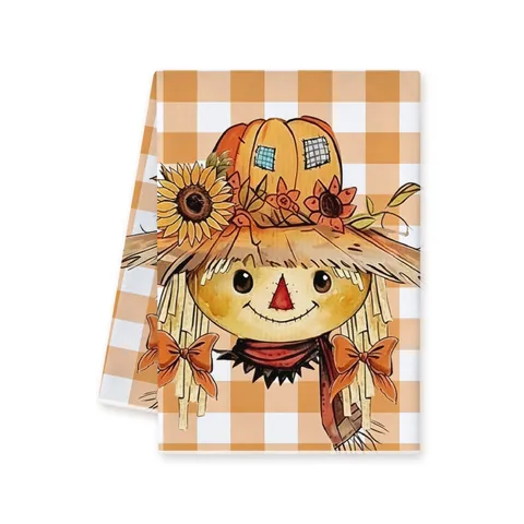Autumn Harvest Pumpkin Gnome Microfiber Kitchen Towel Absorbent Dish Cloth For Thanksgiving Farmhouse Kitchen Cleaning Tea Towel