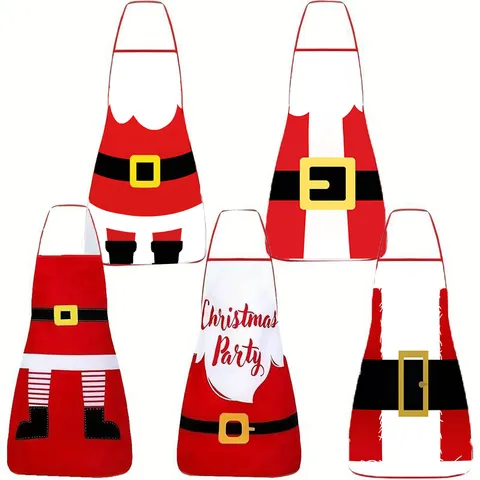 Santa Claus Cartoon Printed Waterproof Apron For Christmas Party Halter Neck Kitchen Bib Stain Resistant Polyester Apron Gift