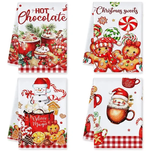 Kerst Peperkoekmannetje Warme Chocolademelk Bedrukte Microvezel Handdoek Absorberende Keuken Badkamer Handdoek
