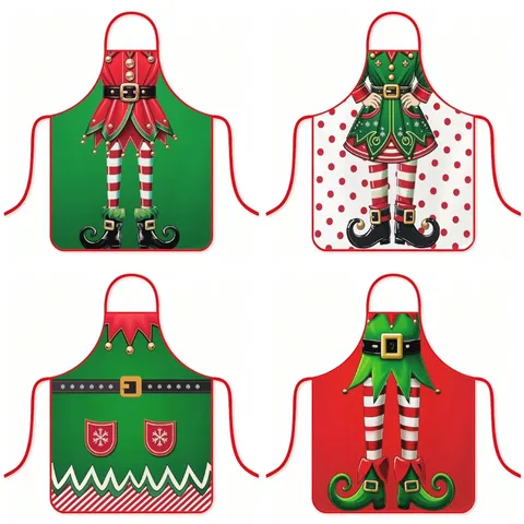 Kerstelf Cartoon Bedrukte Waterdichte Polyester Schort Voor Thuis Keuken Feest Feestelijke Decoratie Halsband Volwassenen Unisex Schort