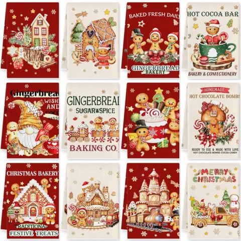 Christmas Gingerbread Man Hot Cocoa Cartoon Printed Microfiber Kitchen Towel Absorbent Dish Cloth For Home Holiday Decor