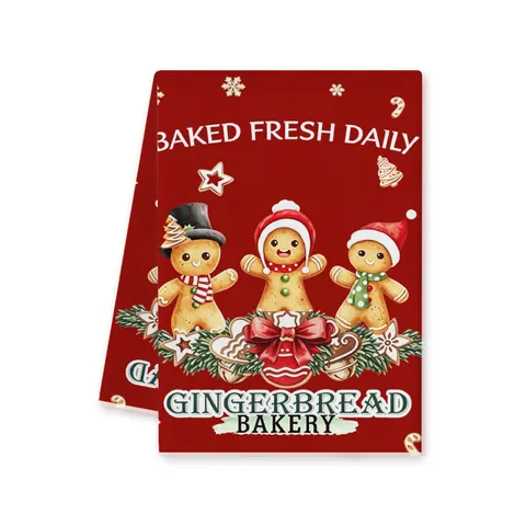 Christmas Gingerbread Man Hot Cocoa Cartoon Printed Microfiber Kitchen Towel Absorbent Dish Cloth For Home Holiday Decor
