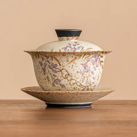 Handgeschilderde Blauwe Regen Keramiek Gaiwan Verguld Flintrood Theekom Chinees Vintage Kung Fu Theeset Met Deksel Voor Kantoor
