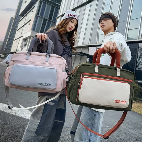 Borsa da Viaggio Impermeabile di Grande Capacità in Tessuto Oxford Unisex Casual Tendenza Street Colorblock Borsa Sportiva Duffle Con Separazione Asciutto Bagnato