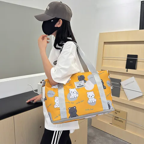 Large Capacity Travel Duffel Bag Oxford Cloth Waterproof Gym Bag With Wet And Dry Separation Cartoon Print Luggage For Women