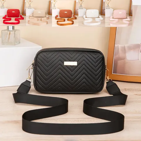 Damen Mode Wellenprägung Umhängetasche Stilvolle Pailletten Dekor Kleine Quadratische Kamera Tasche PU Leder Schultertasche