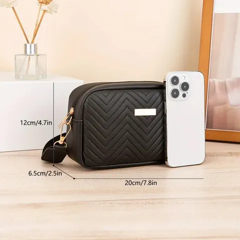 Damen Mode Wellenprägung Umhängetasche Stilvolle Pailletten Dekor Kleine Quadratische Kamera Tasche PU Leder Schultertasche