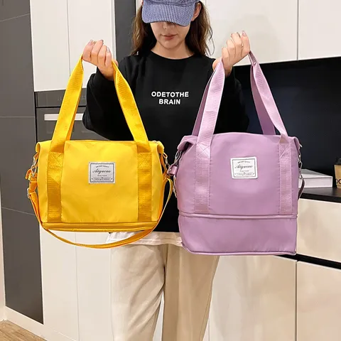 Kleine Fitness Tasche Dames Uitbreidbare Waterdichte Reistas Duffel Bag Oxford Stof Droog Nat Scheiding Sport Schoudertas