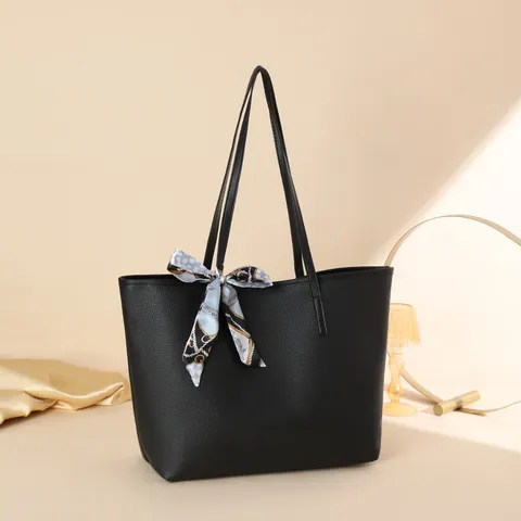 Damen Große Kapazität Tote Bag PU Leder Lychee Muster Umhängetasche Mit Seidentuch Schleife Urban Minimalistische Handtasche
