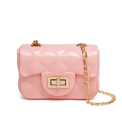 Damen Mini Rautenmuster Gelee Tasche PVC Gesteppt Umhängetasche Gold Metallkette Schultertasche Kleine Handtasche Für Damen