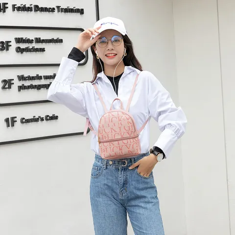 Women Mini Backpack Fashion Letter Print PU Leather Small Bookbag Casual Travel Daypack Multipurpose Shoulder Bag For Youth