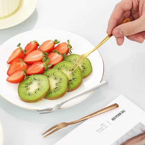 Minimalist Stainless Steel Fruit Fork Creative Two Prong Cake Dessert Fork Elegant Solid Color Appetizer Tasting Fork For Home Hotel Party Kitchen Dinnerware