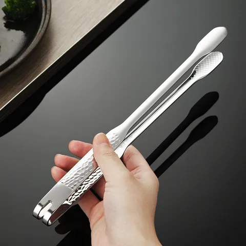 316 Stainless Steel BBQ Tongs Kitchen Food Tongs Non-Slip Hammered Texture Steak Tongs For Outdoor Grilling Cooking