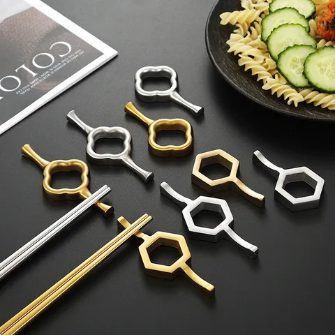 Modern Stainless Steel Chopstick Rest Creative Geometric Hexagon Clover Spoon Holder Decorative Tableware For Restaurant Home Dining Table