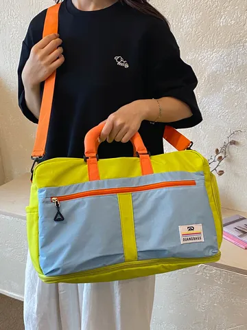 Colorblock Travel Duffel Bag Large Capacity Waterproof Sports Gym Bag With Shoe Compartment For Women Men Commute