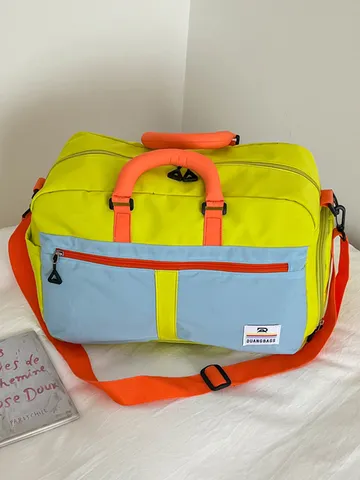 Colorblock Travel Duffel Bag Large Capacity Waterproof Sports Gym Bag With Shoe Compartment For Women Men Commute