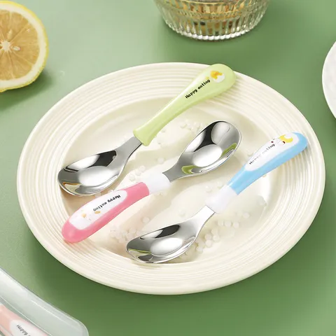 Stainless Steel Kids Spoon Cartoon Cute Toddler Feeding Spoons With Storage Case Mirror Polished Child Dinnerware Baby Gift Utensil