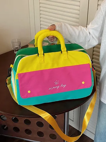 Dopamine Colorblock Travel Bag Large Capacity Duffel Bag Casual Sports Yoga Gym Bag For Women And Men