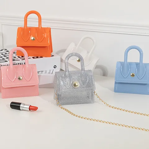 Mode PVC Gelee Tasche Mini Handtasche Umhängetasche Für Damen Bonbonfarben Lippenbalsam Lippenstift Tasche Mit Kettenschultergurt Süßer Stil