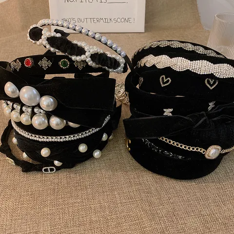 Vintage Stof Strass Haarband Elegant Kunstparel Strik Kwastje Hoofdband Mode Haaraccessoires Voor Dames Feest Dagelijks