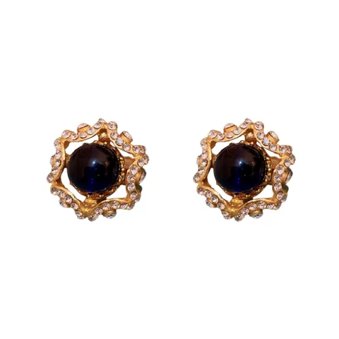 Vintage Hofstil Metall Strass Blumen Ohrclips Mode Elegant Porträt Blatt Geometrische Bunte Ohrringe Für Damen Schmuck