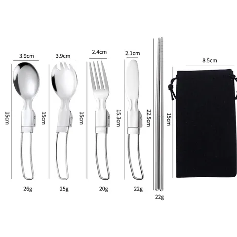 304 Edelstahl Faltbar Geschirr Kit Outdoor Camping Tragbare Besteck Kollektion Gabel Löffel Messer Stäbchen Mit Aufbewahrungstasche