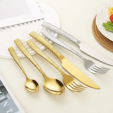 430 Stainless Steel Hammered Cutlery Set Creative Western Flatware Steak Knife Fork Spoon Set For Home Hotel Restaurant Kitchen Dining