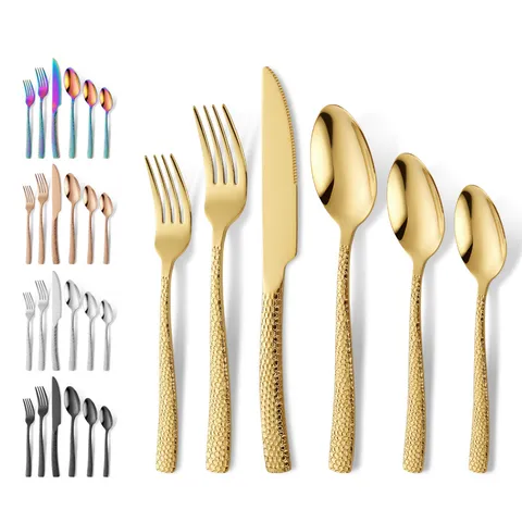 430 Stainless Steel Hammered Cutlery Set Creative Western Flatware Steak Knife Fork Spoon Set For Home Hotel Restaurant Kitchen Dining