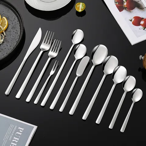 Korean 304 Stainless Steel Cutlery Set Thickened Tableware Mirror Polished Long Handle Spoon Dinner Fork Steak Knife For Home Restaurant Party