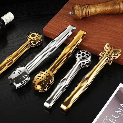 Creative 304 Stainless Steel Food Tongs Kitchen Bread Tongs Cute Cat Face BBQ Steak Tongs Butterfly Soccer Dessert Clip