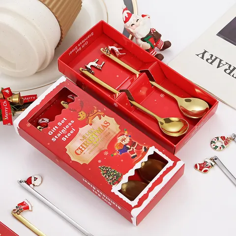 Roestvrijstalen Kerstlepel Geschenkmethode Hanger Koffielepels Goud Zilver Spiegel Gepolijst Theelepels Voor Vakantiefeest Kerstcadeau