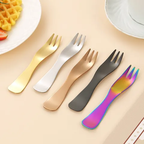 Stainless Steel Multi-functional Dessert Spoon Fork Fruit Cake Fork Ice Cream Spoon Two-in-One Can Opener Mirror Polished Cutlery