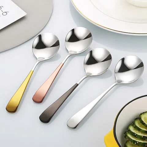 Modern Minimalist 304 Stainless Steel Round Spoon Mirror Polished Integrated Molding Soup Spoon Home Dinnerware Spoons