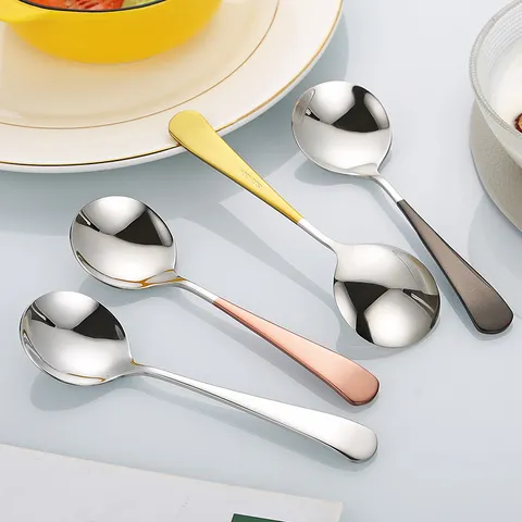 Modern Minimalist 304 Stainless Steel Round Spoon Mirror Polished Integrated Molding Soup Spoon Home Dinnerware Spoons