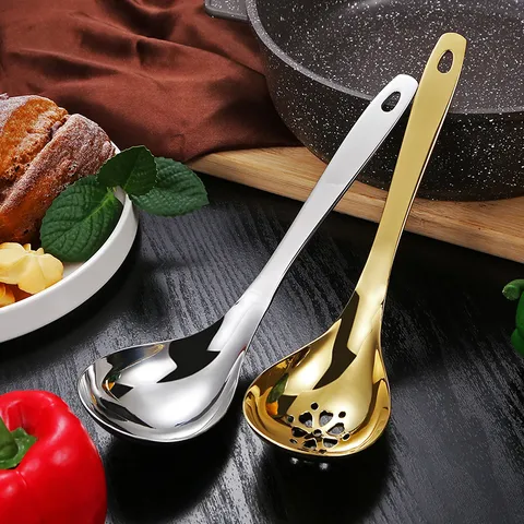 304 Stainless Steel Soup Spoon Creative Kitchenware Colander Gold Silver Mirror Polished Hot Pot Ladle For Home Kitchen Banquet Party Dinner