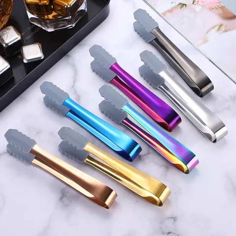 Stainless Steel Ice Tongs With Non Slip Silicone Head Thickened Sugar Tongs For Bar Kitchen Modern Minimalist Cube Tongs