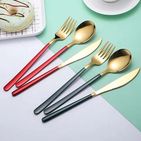 Minimalistisches 304 Edelstahl Besteck Japanisches Spiegelpoliertes Abendessen Messer Gabel Löffel Lackiertem Griff Westliches Besteck Set Für Haus Restaurant