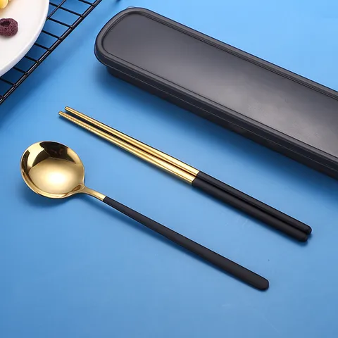 Tragbare Edelstahl Löffel Und Essstäbchen Nordisch Minimalistisch Studenten Geschirr Kit Mit Aufbewahrungsbox Spiegelpoliert