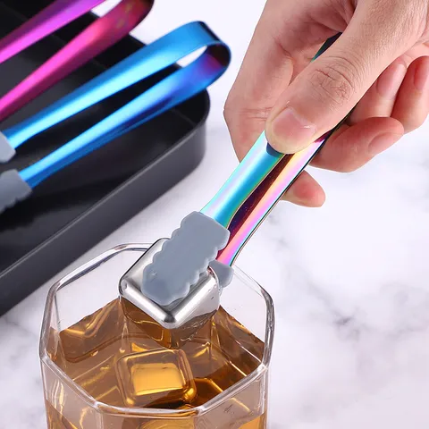 Stainless Steel Ice Tongs With Non Slip Silicone Head Thickened Sugar Tongs For Bar Kitchen Modern Minimalist Cube Tongs