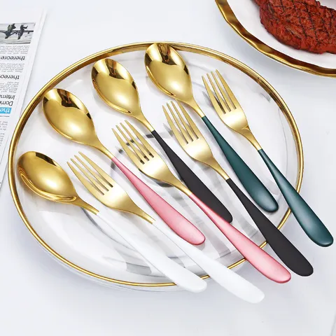 Luxury Stainless Steel Dinner Spoon And Fork Elegant Multicolor Long Handle Mirror Polished Cutlery For Home Restaurant Hotel Dining Tableware